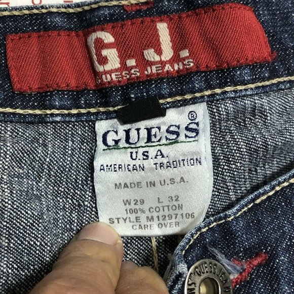 Mens Vintage Guess Size 29X32 Relaxed Straight Dark Wash Jeans Made In USA 90s - Picture 4 of 6
